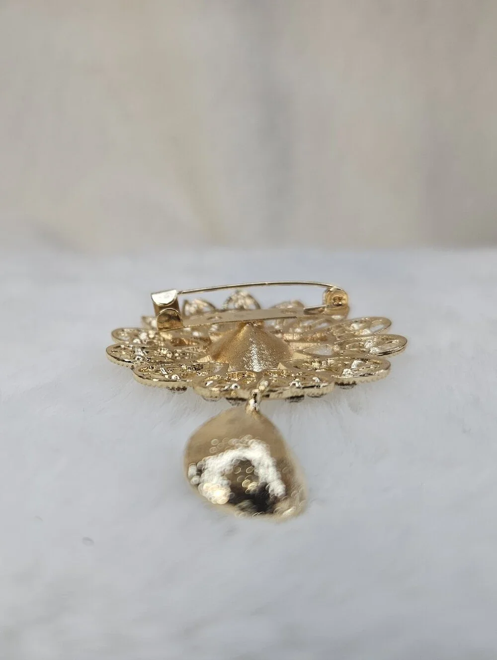 Gold & Light Blue Teardrop Statement Brooch